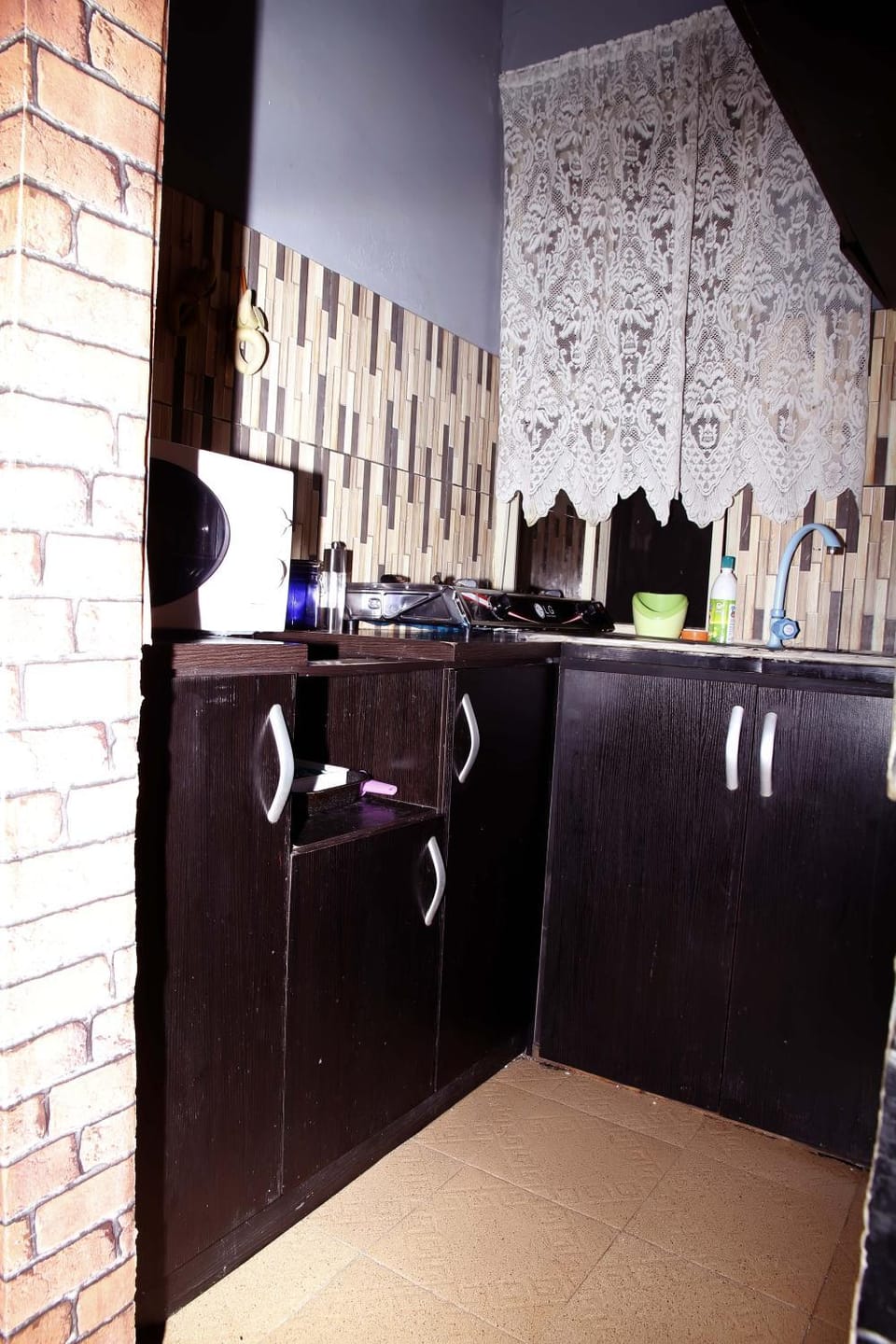 Kitchen or kitchenette, stove