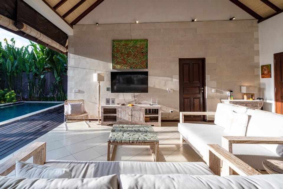 TV and multimedia, Living room, Seating area, Pool view, Swimming pool