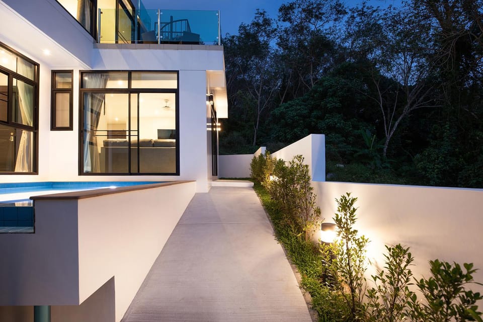 Property building, Night, Garden, Garden view