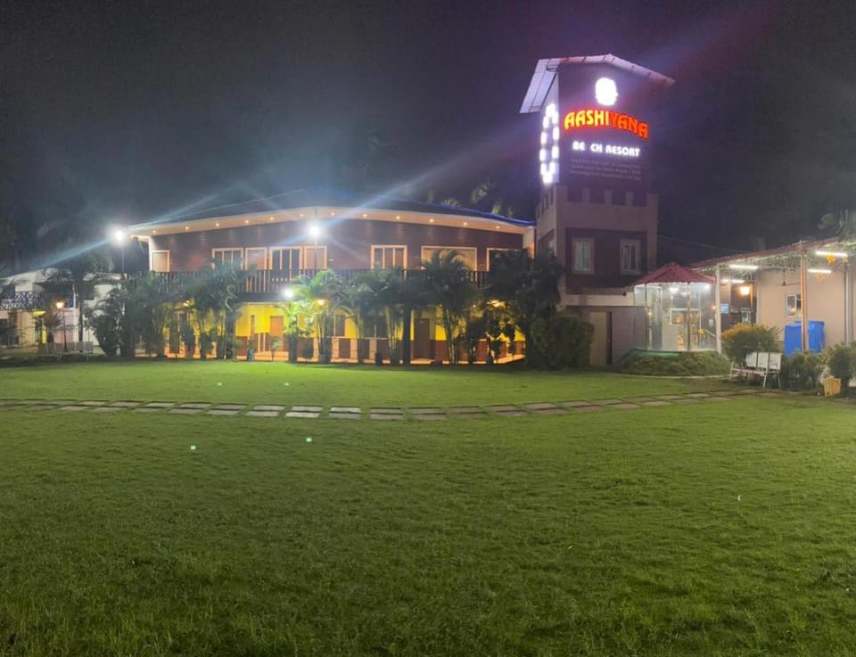 Property building, Night, Garden, Garden view