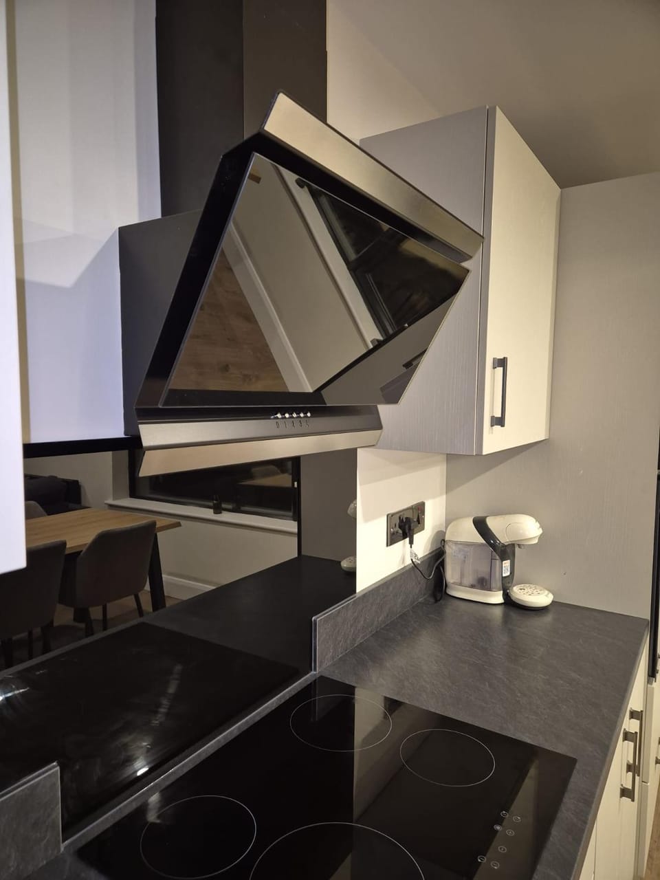 Kitchen or kitchenette, stove