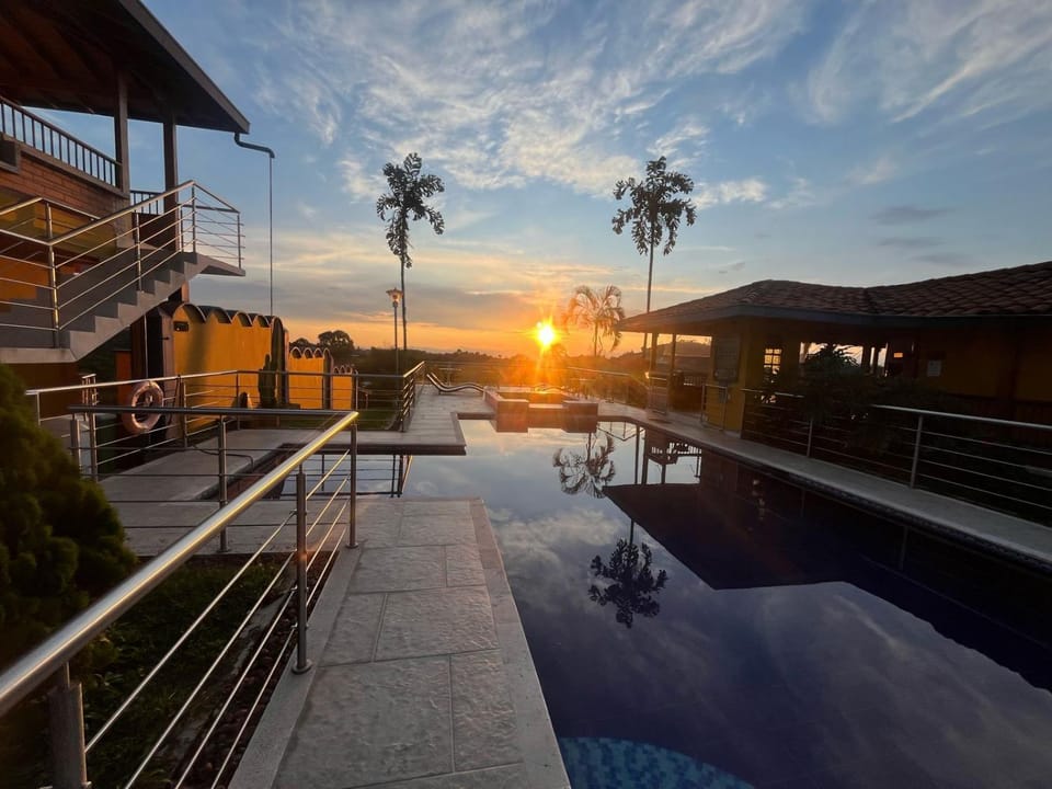 Natural landscape, Mountain view, Pool view, Swimming pool, Sunset, sunbed