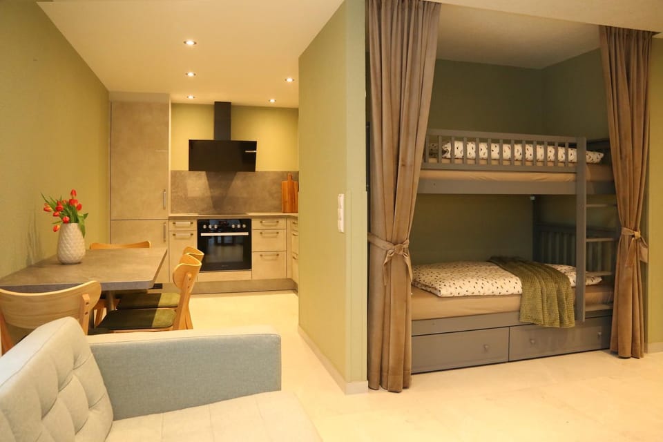 Bed, Kitchen or kitchenette, Living room, Photo of the whole room, Seating area, stove