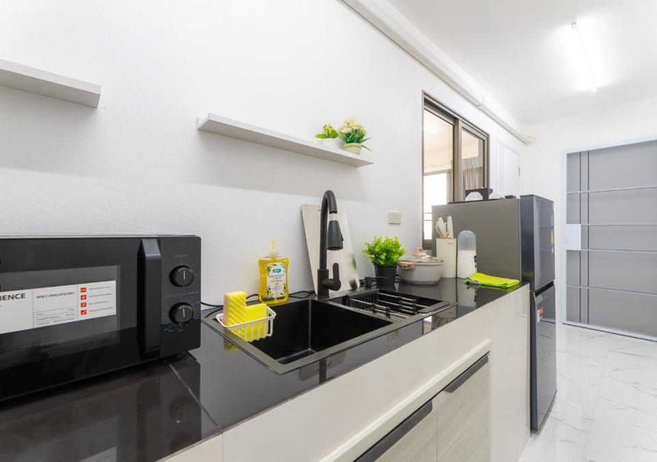 Kitchen or kitchenette, stove