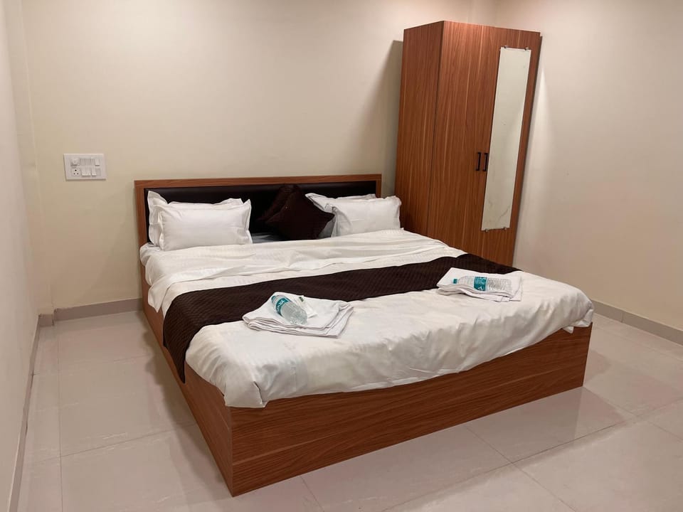 Bed, wardrobe