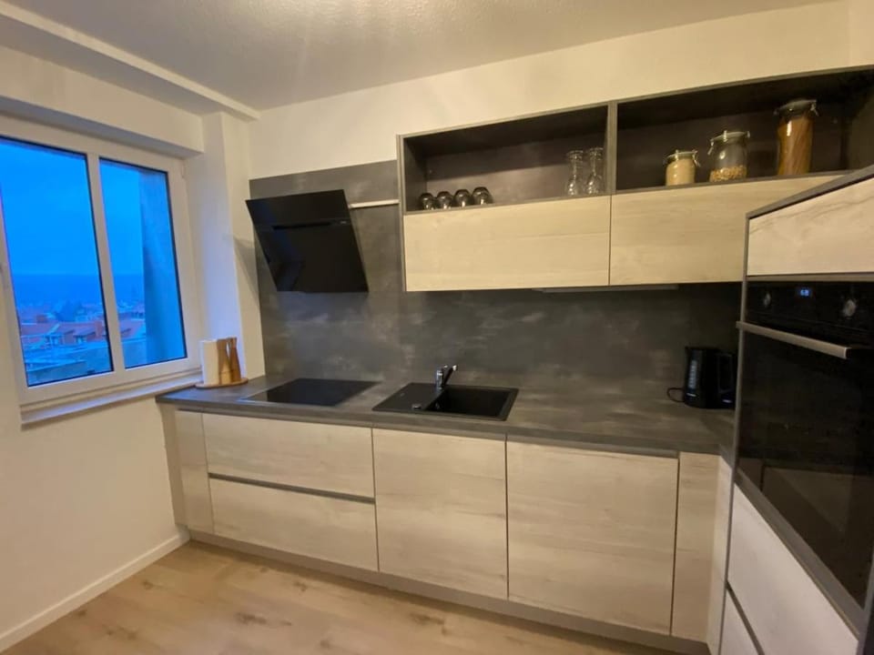 Kitchen or kitchenette, stove