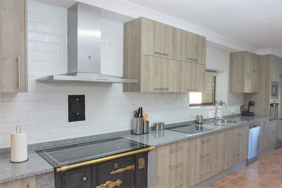 Kitchen or kitchenette, dishwasher, fireplace, microwave, stove, toaster