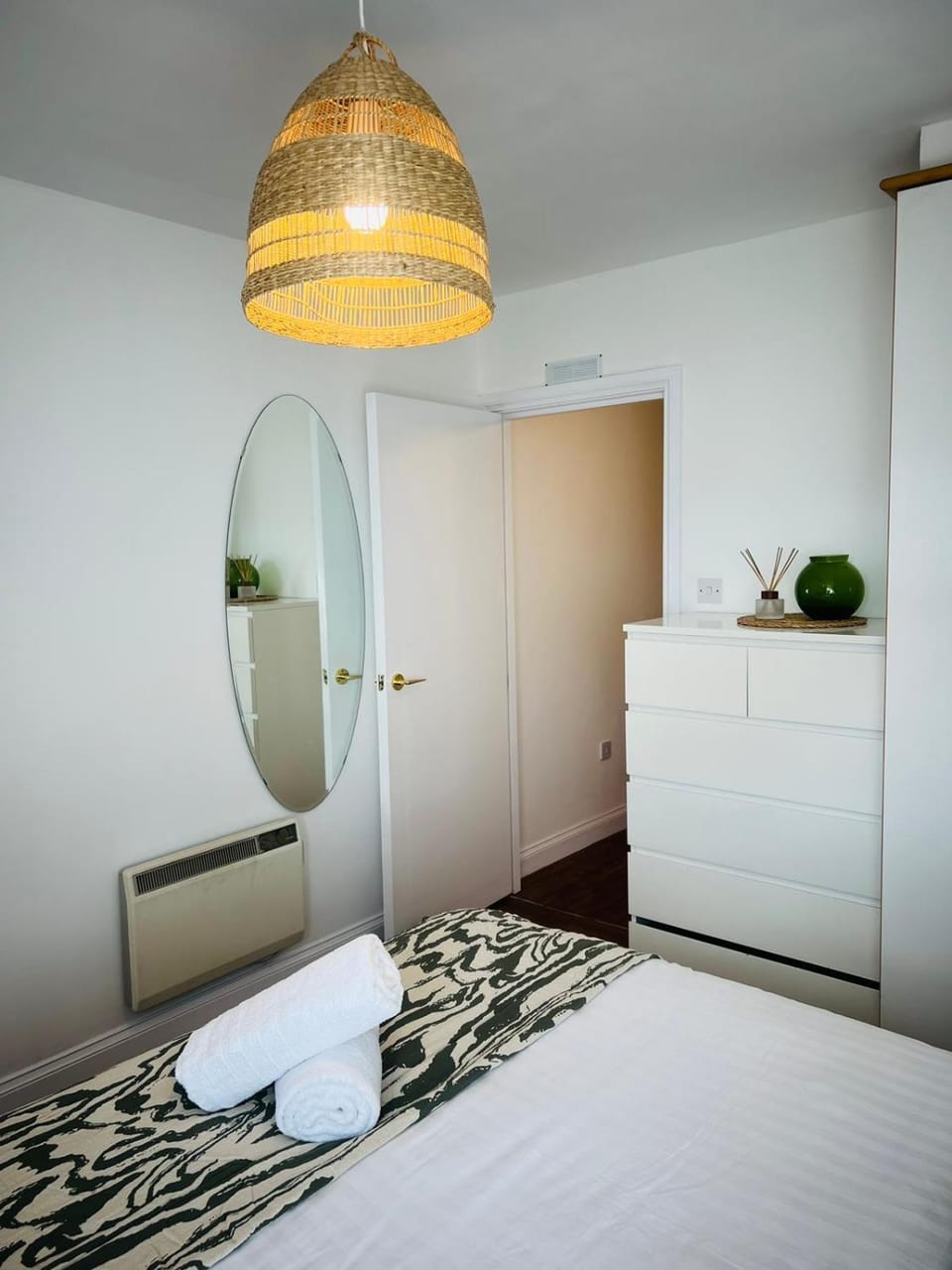 Bed, Photo of the whole room, Bedroom, towels, wardrobe