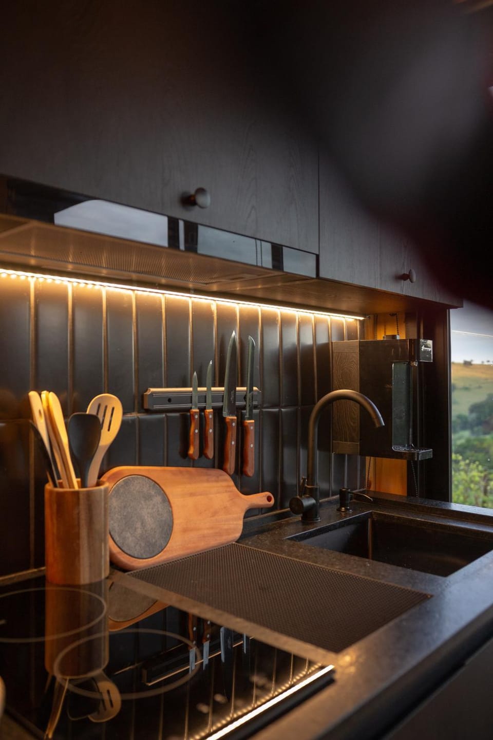 Kitchen or kitchenette, stove