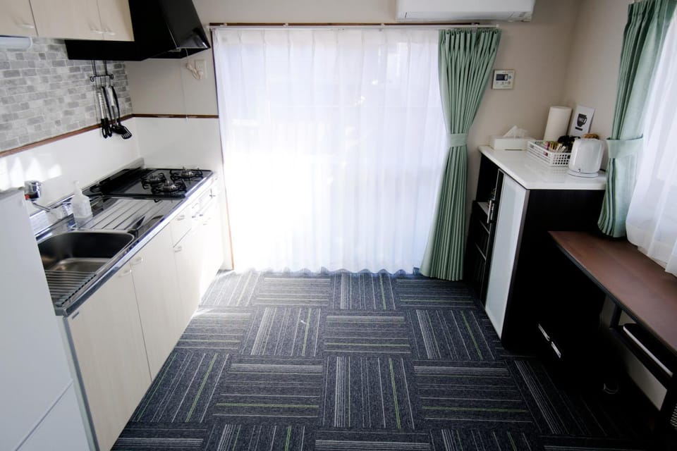 Kitchen or kitchenette, stove