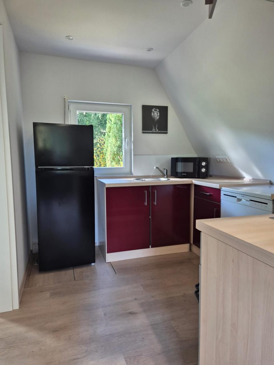 Kitchen or kitchenette, stove