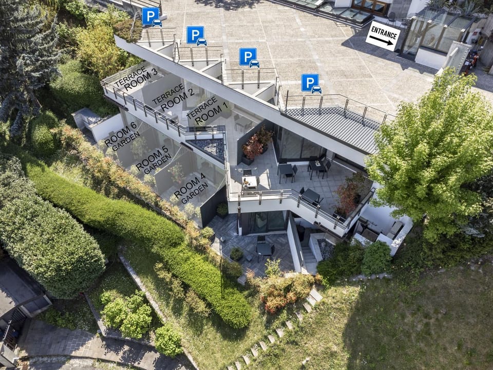Property building, Bird's eye view, Street view, Parking