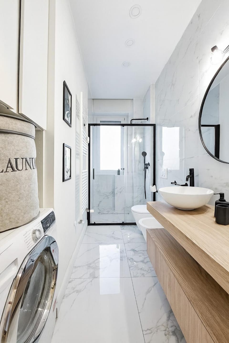 Bathroom, towels, washing machine, dryer