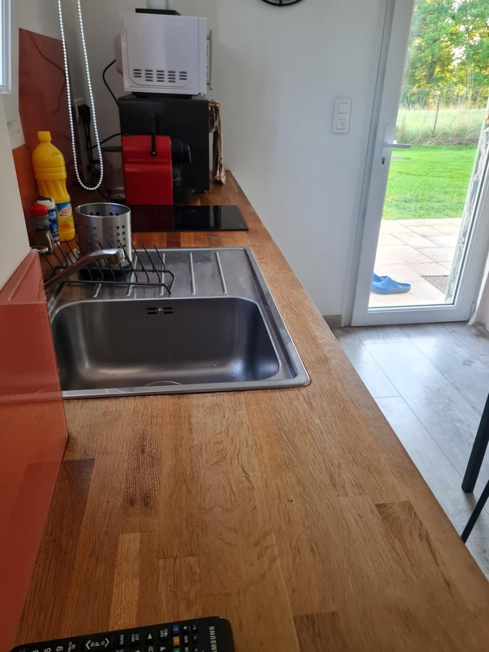 Kitchen or kitchenette, stove