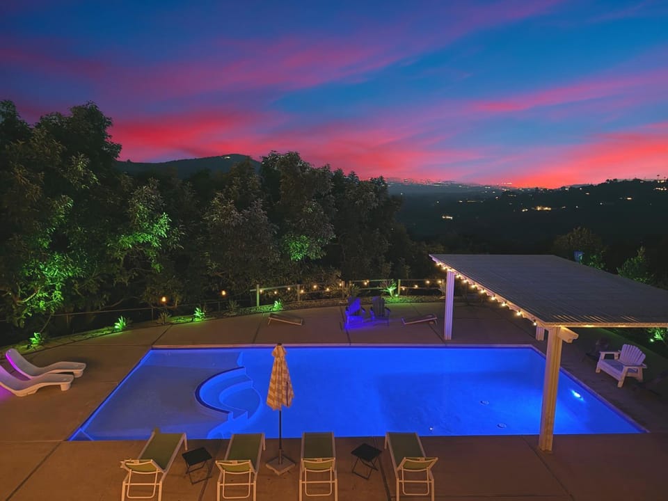 Night, Natural landscape, Pool view, Swimming pool, Sunset, sunbed