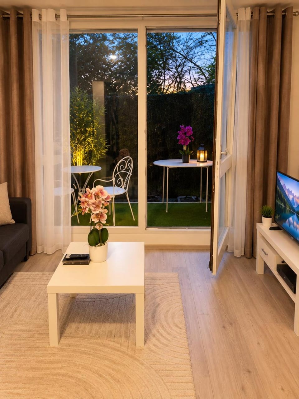 Communal lounge/ TV room, TV and multimedia, Balcony/Terrace, Living room, Seating area, Garden view