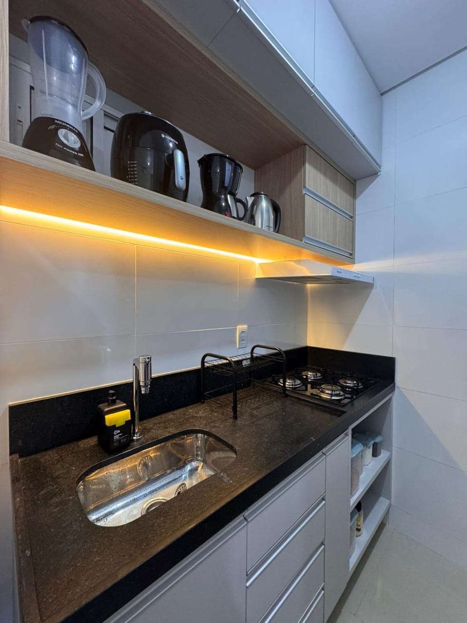 Kitchen or kitchenette, stove