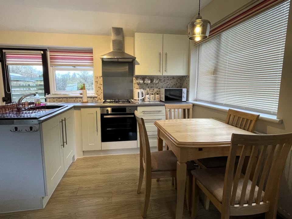Kitchen or kitchenette, Dining area, microwave, oven, kitchen