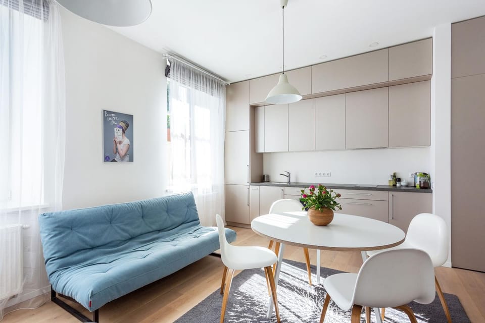 Kitchen or kitchenette, Living room, Dining area