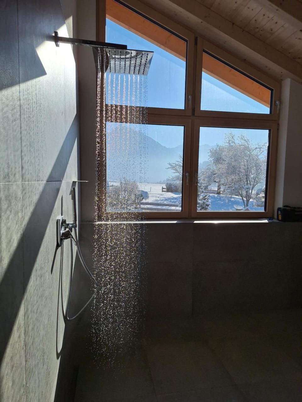 Shower, Natural landscape, Winter, Bathroom, Mountain view