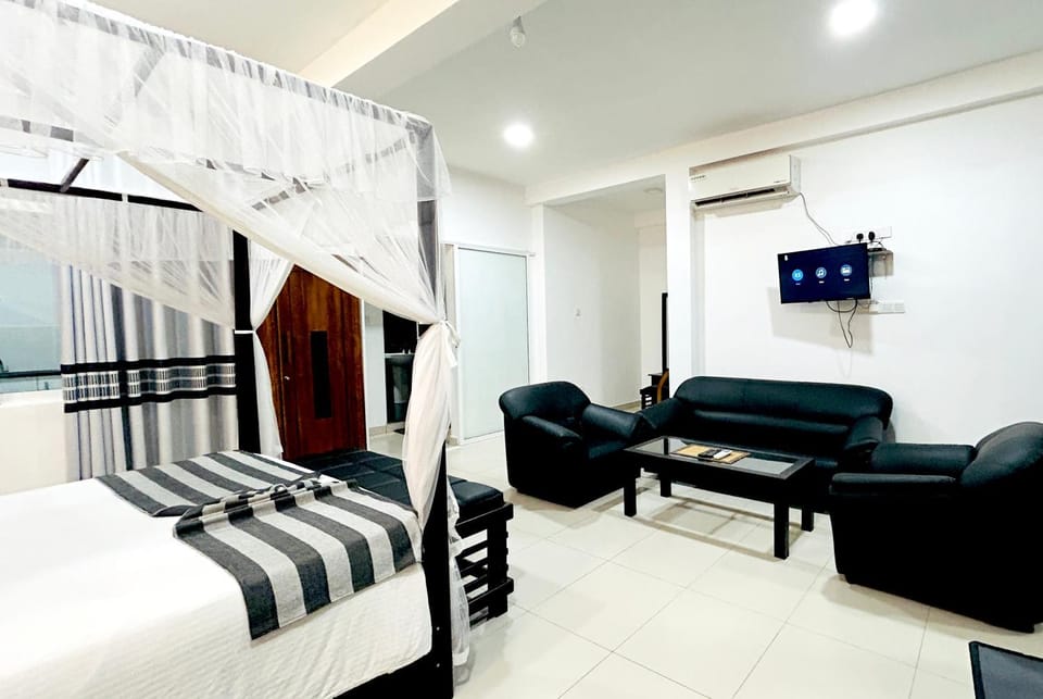 Bed, TV and multimedia, Living room, Photo of the whole room, Seating area, Bedroom, air conditioner