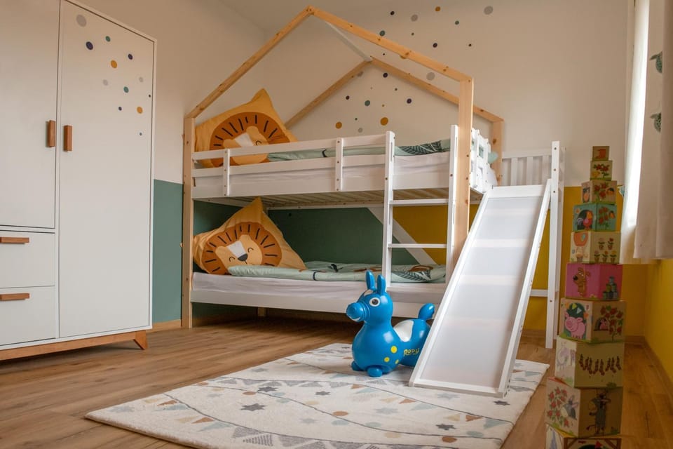 Bed, Photo of the whole room, Bedroom, bunk bed, wardrobe