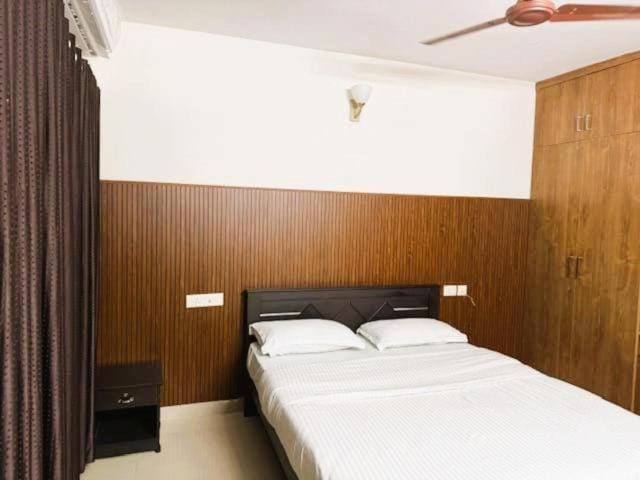 Bed, wardrobe