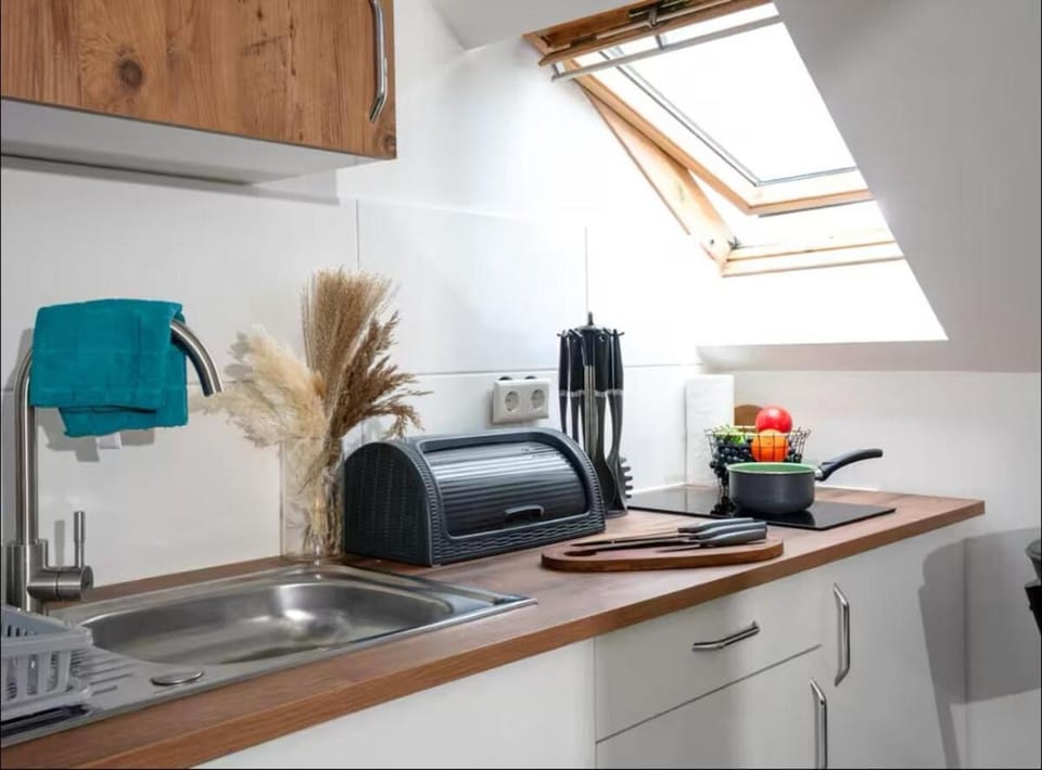 Kitchen or kitchenette, stove