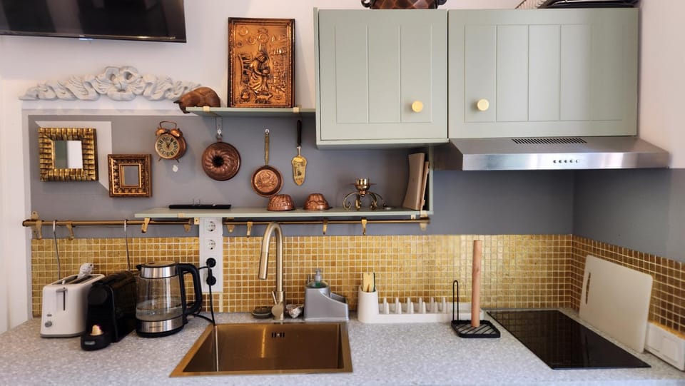 Kitchen or kitchenette, stove, toaster