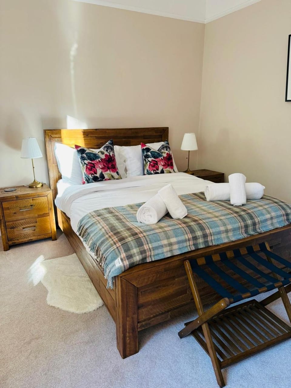 Bed, Bedroom, hair dryier, wardrobe