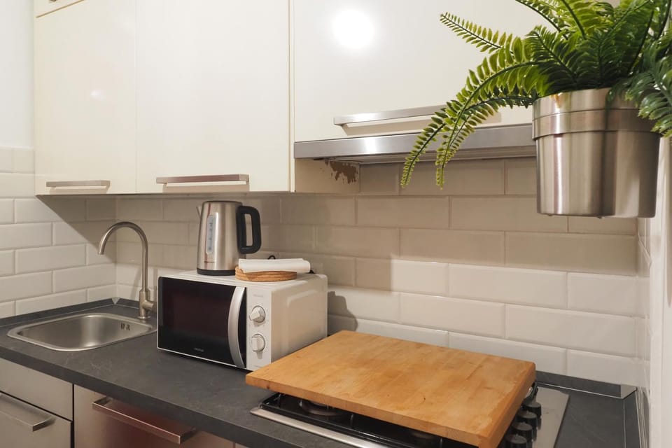 Kitchen or kitchenette, stove