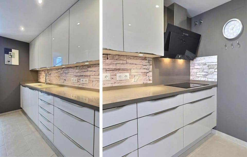 Kitchen or kitchenette, stove