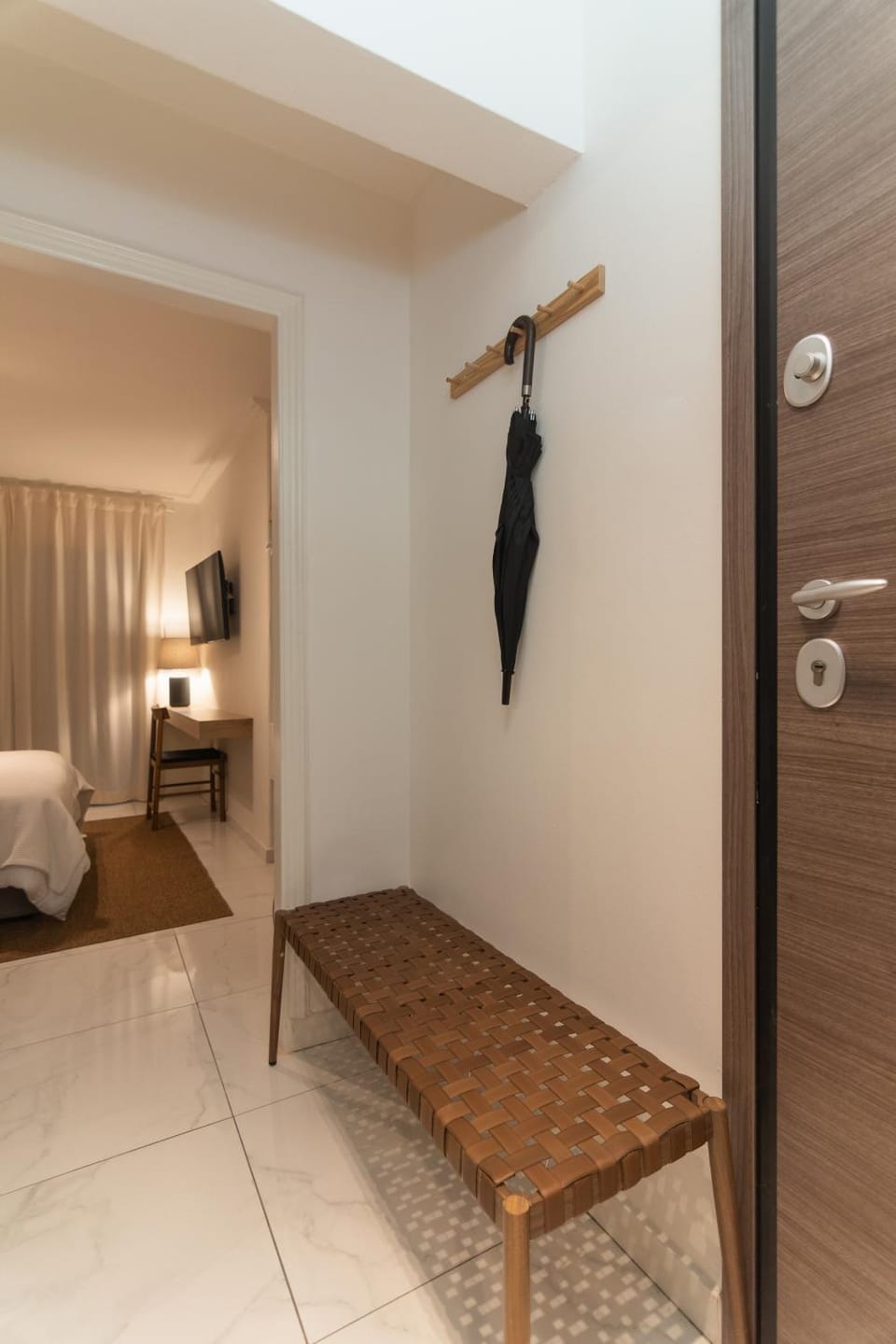 Bed, wardrobe
