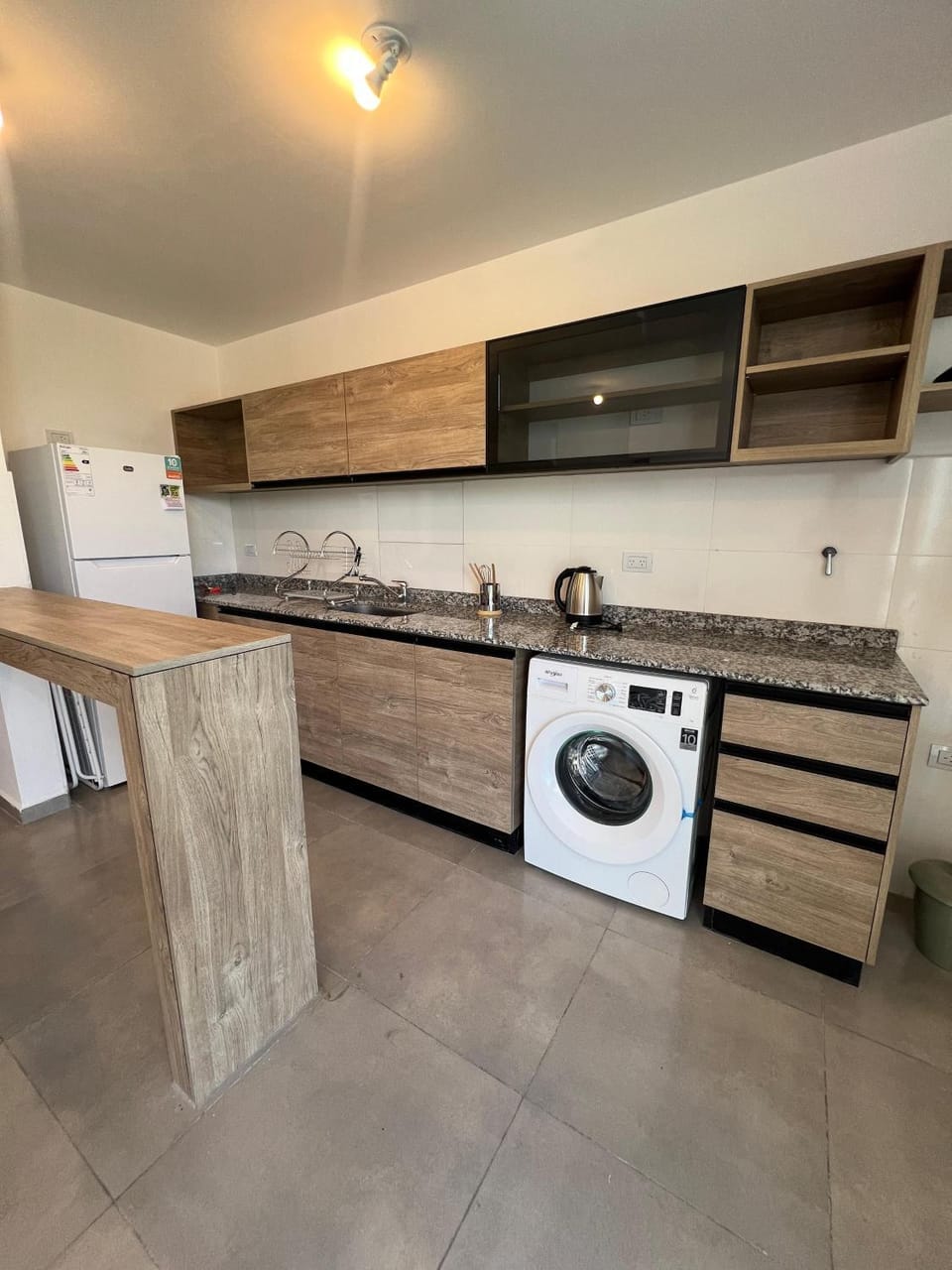 Kitchen or kitchenette, stove