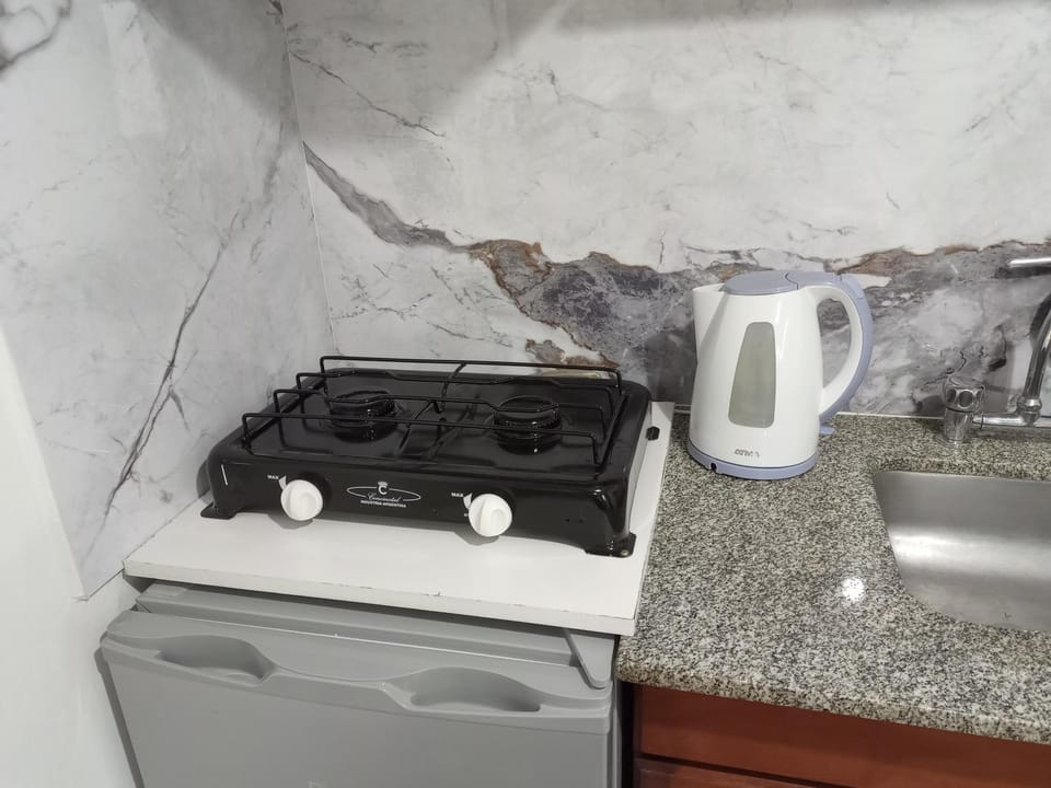 Kitchen or kitchenette, stove
