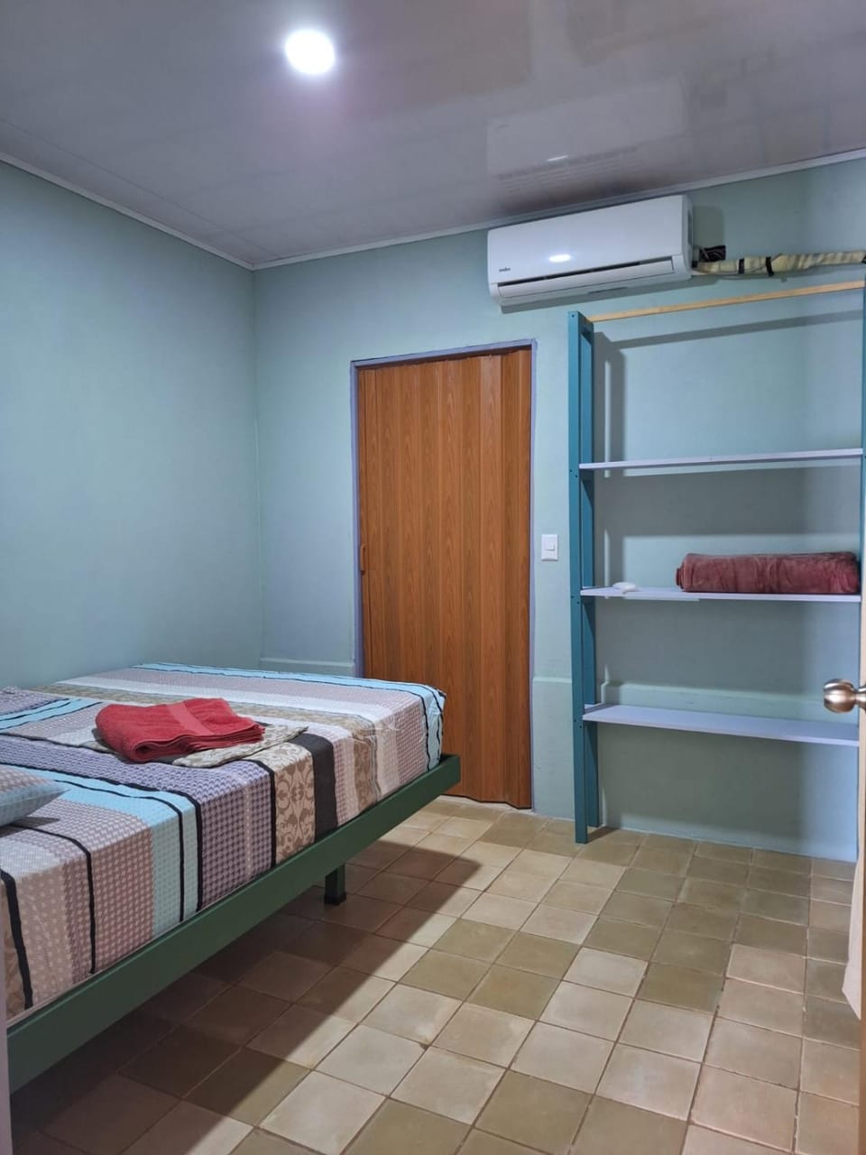 Bed, Photo of the whole room, Bedroom, towels, air conditioner