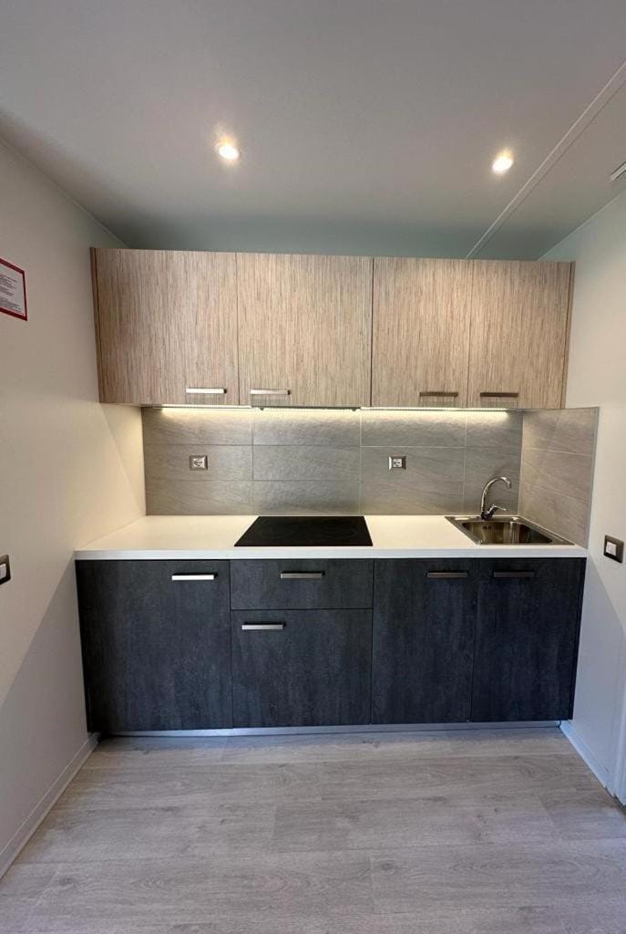 Kitchen or kitchenette, stove