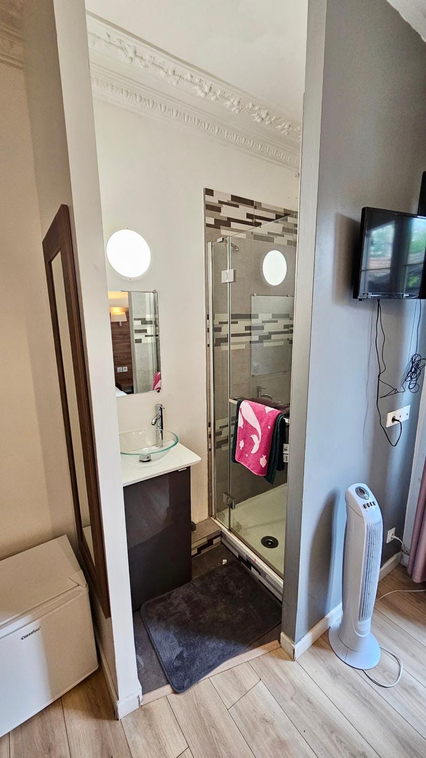 Shower, Bathroom, TV and multimedia, Photo of the whole room, Bedroom, towels