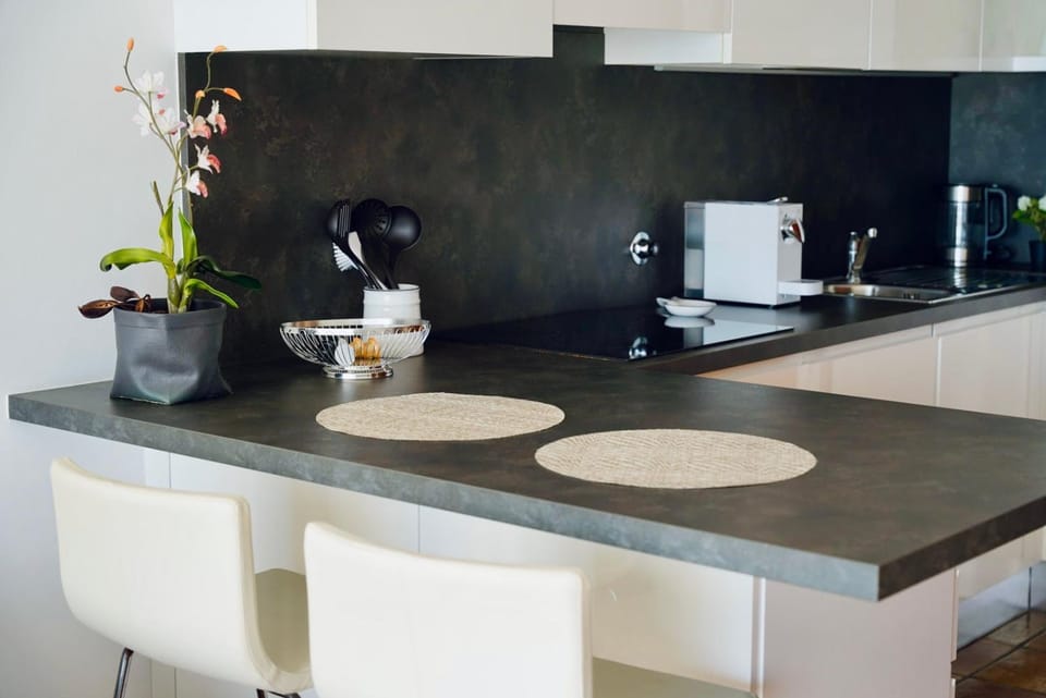 Kitchen or kitchenette, stove