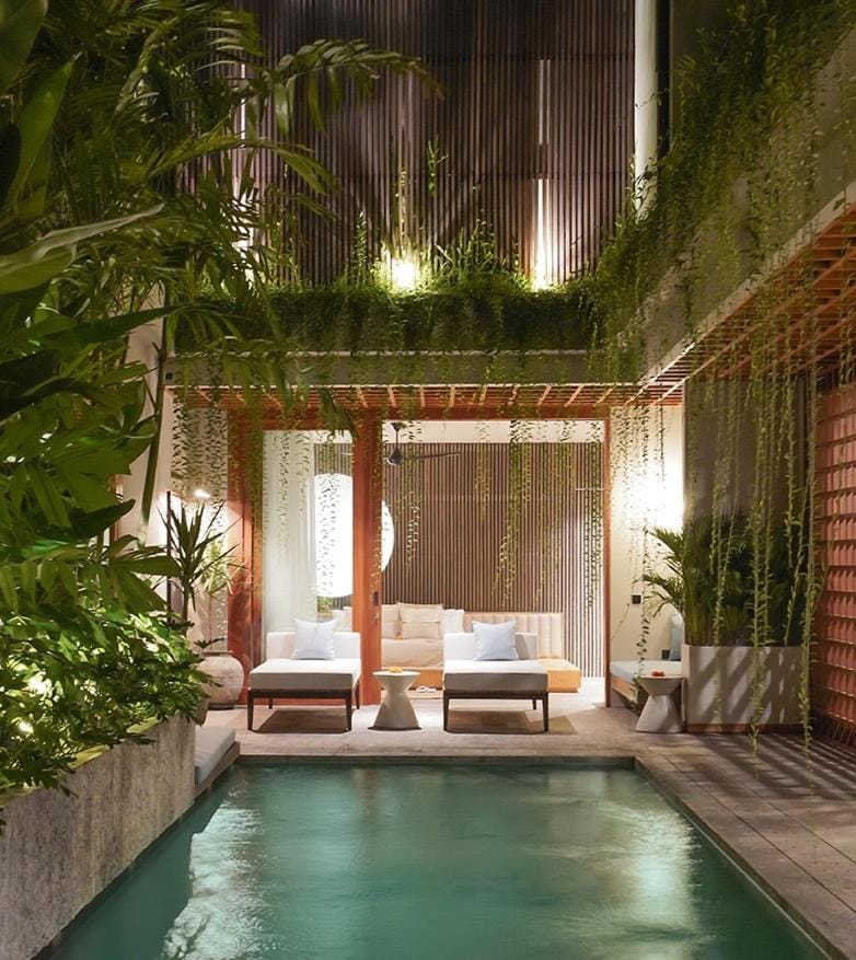 Patio, Natural landscape, Garden, Garden view, Pool view, Swimming pool, sunbed