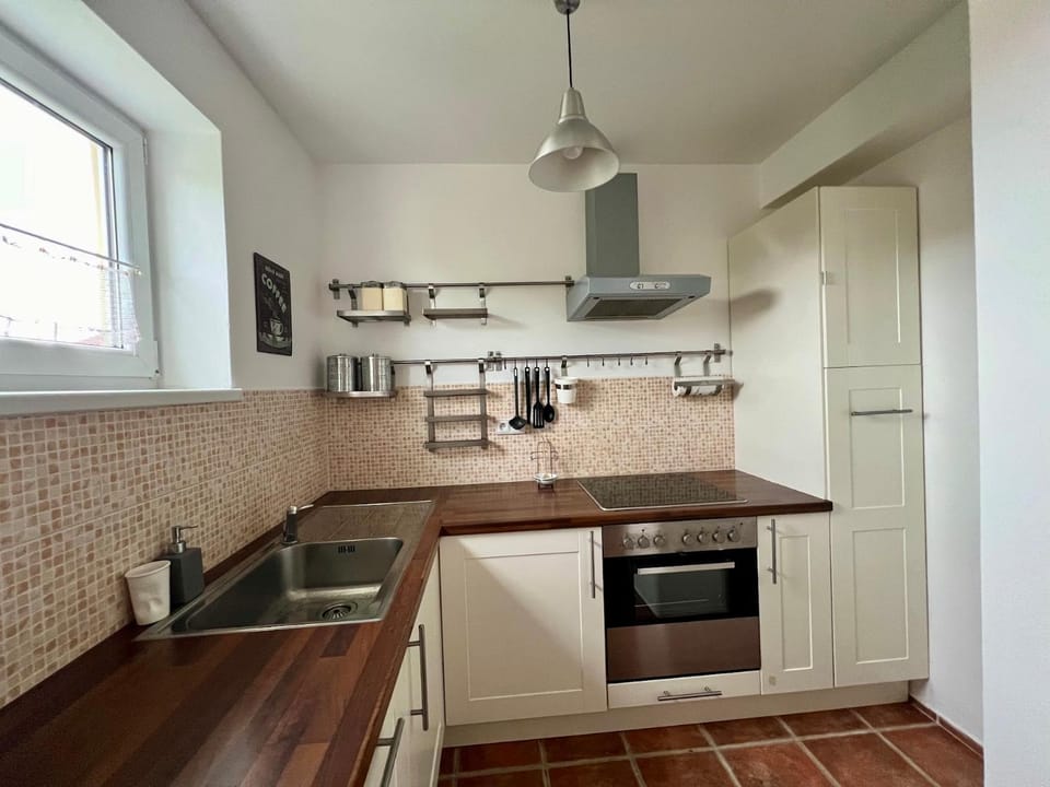 Kitchen or kitchenette, dishwasher, stove