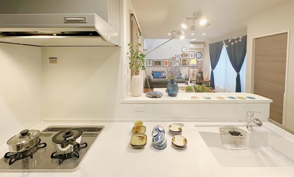 Kitchen or kitchenette, stove