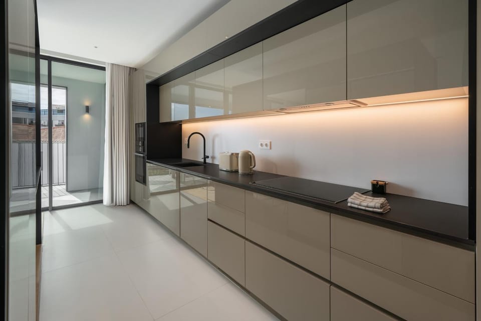 Kitchen or kitchenette, stove