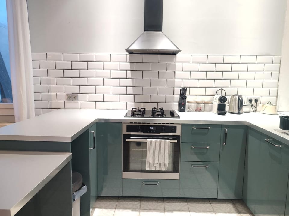Kitchen or kitchenette, dishwasher, stove, toaster