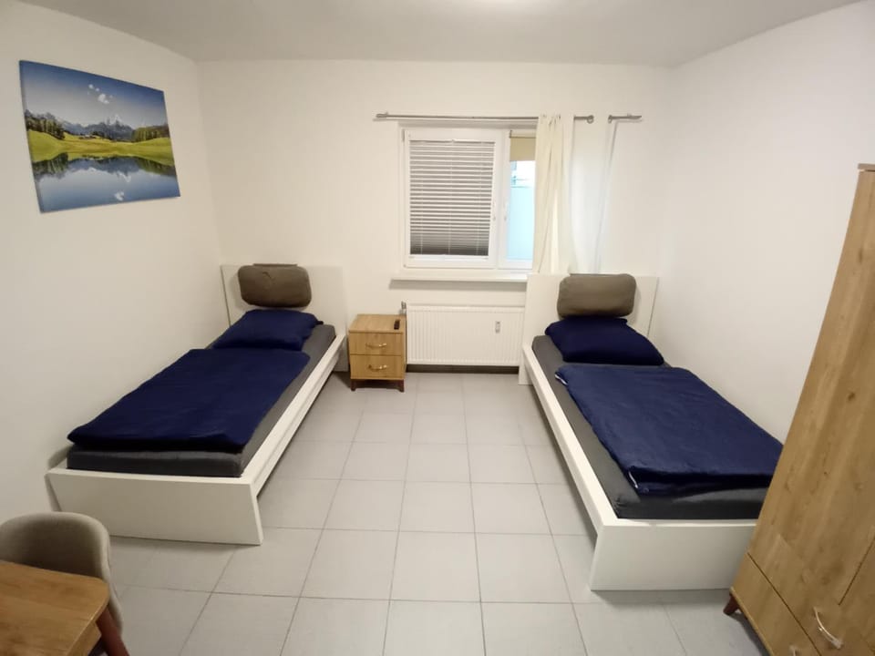 Bed, wardrobe