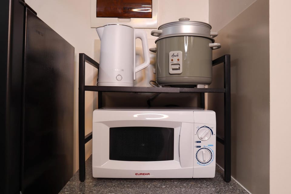 Kitchen or kitchenette, microwave
