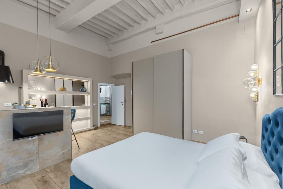 Bed, TV and multimedia, Kitchen or kitchenette, Photo of the whole room, Bedroom, wardrobe
