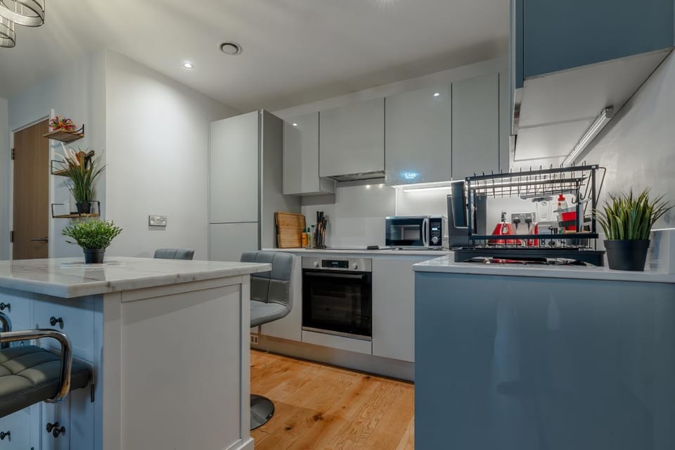 Kitchen or kitchenette, dishwasher, oven, stove, toaster