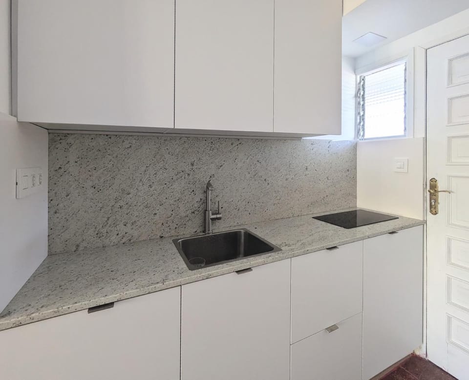 Kitchen or kitchenette, stove