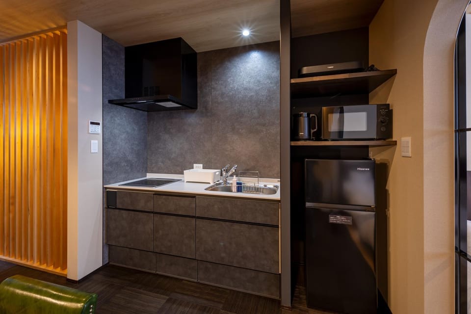 Kitchen or kitchenette, stove